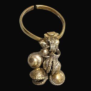 Antique Tribal Toe Ring Dangle Clamshell Bells India Gold Tone Belly Dancer VTG